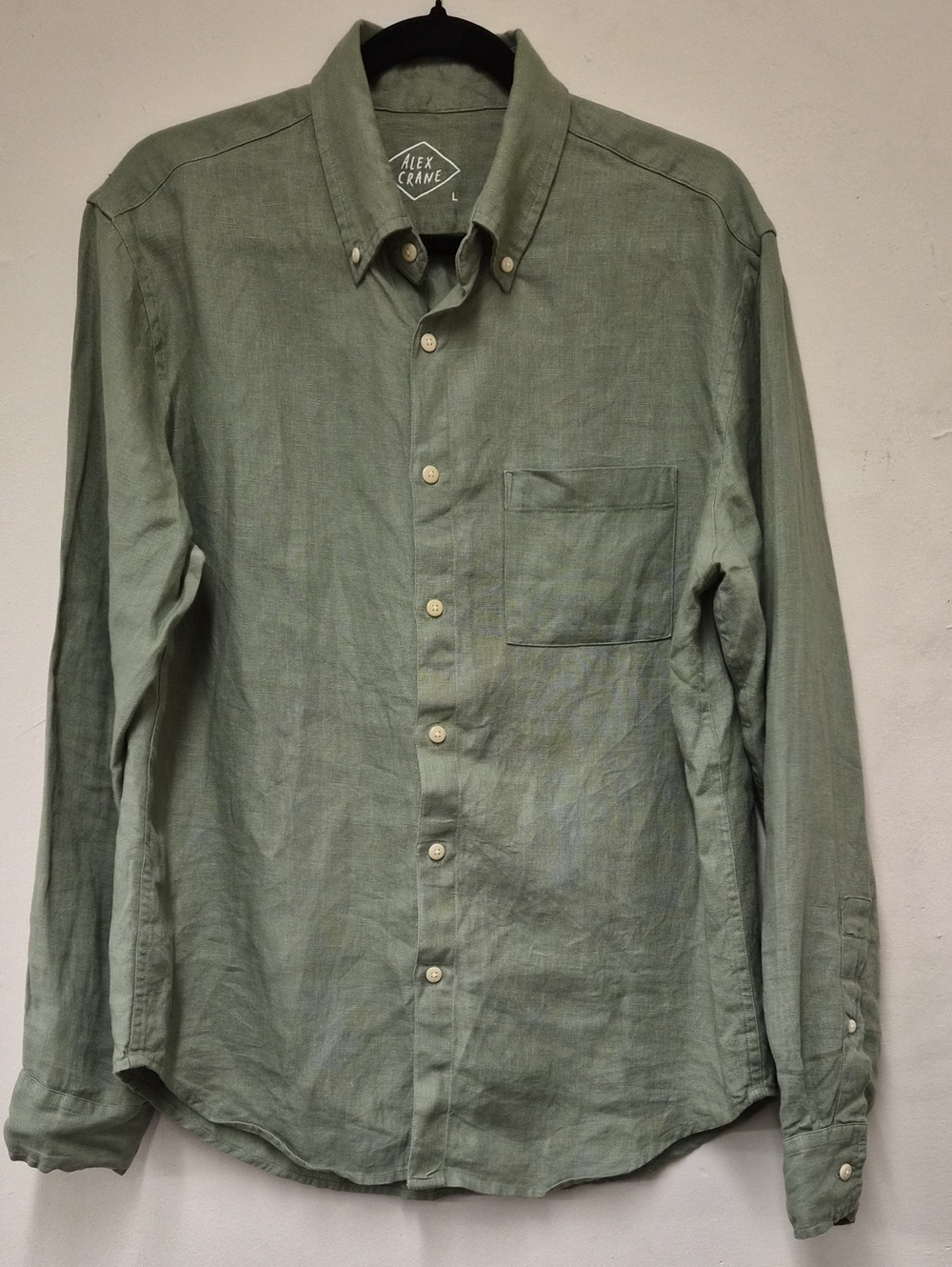 Alex Crane Men’s Sage Green Button-Down Linen Shirt Size L